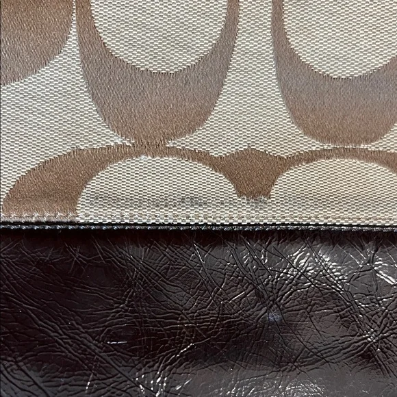 Coach Signature Jacquard Canvas & Patent Leather Hobo Shoulder Bag Khaki/Brown - Picture 2 of 11